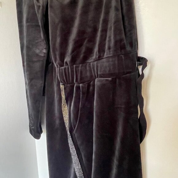 Juicy Couture Jumpsuit 90s Bling Velour Womens Black Mock Neck Ombre Stripe Y2K - Picture 6 of 11